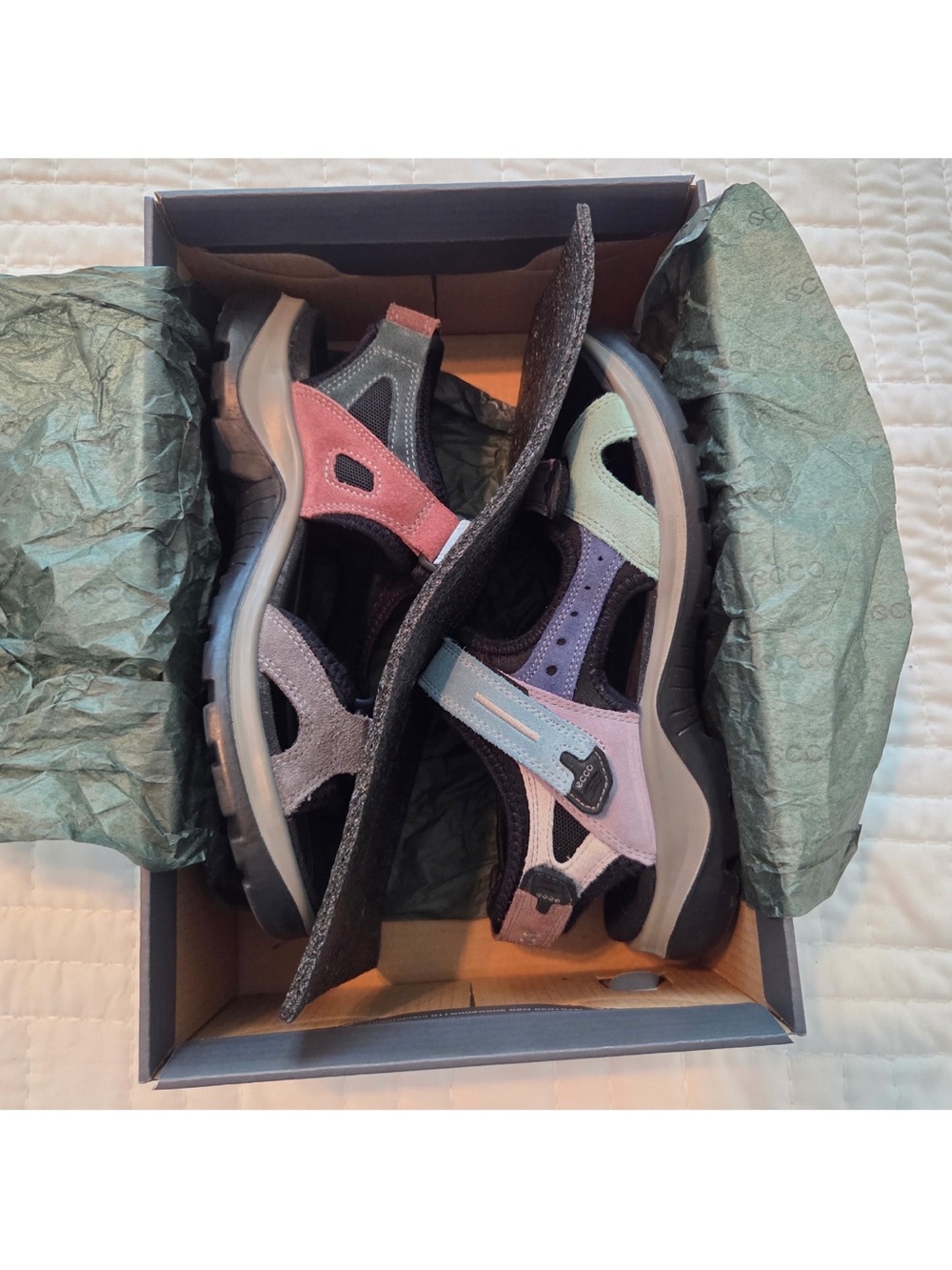 ECCO Women's Offroad Yucatan sandals in a multicolor pastel suede